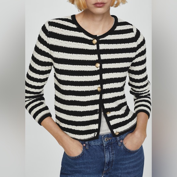 Mango Black and White Striped Cardigan with buttons NWT - Picture 5 of 5